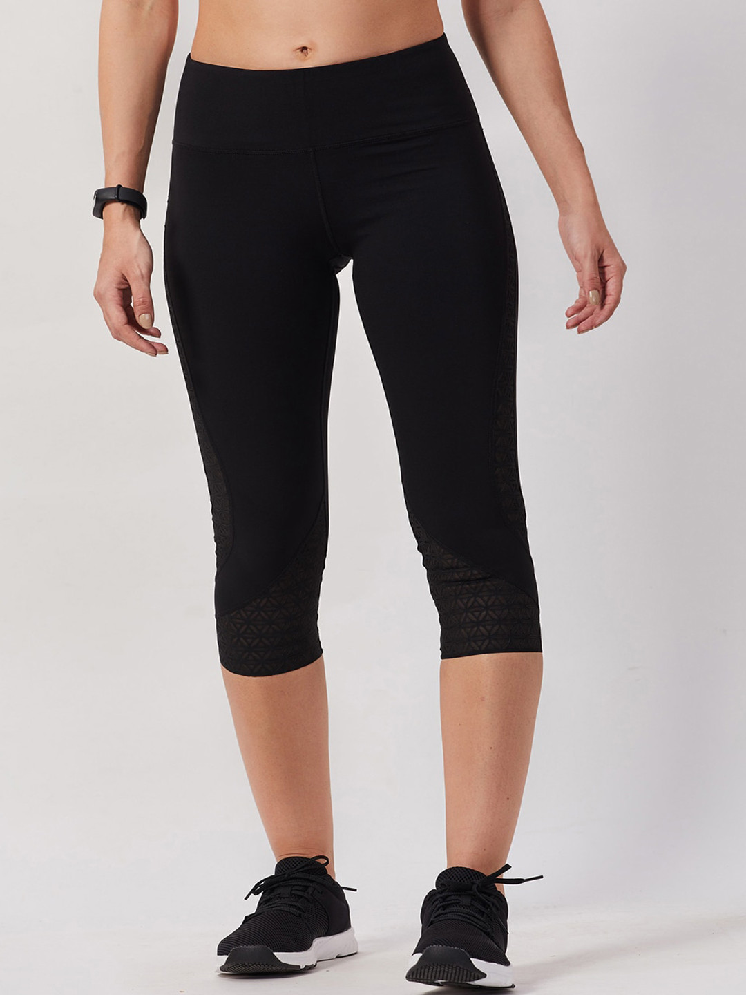 SEEQ Women Black Patterned Training Tights