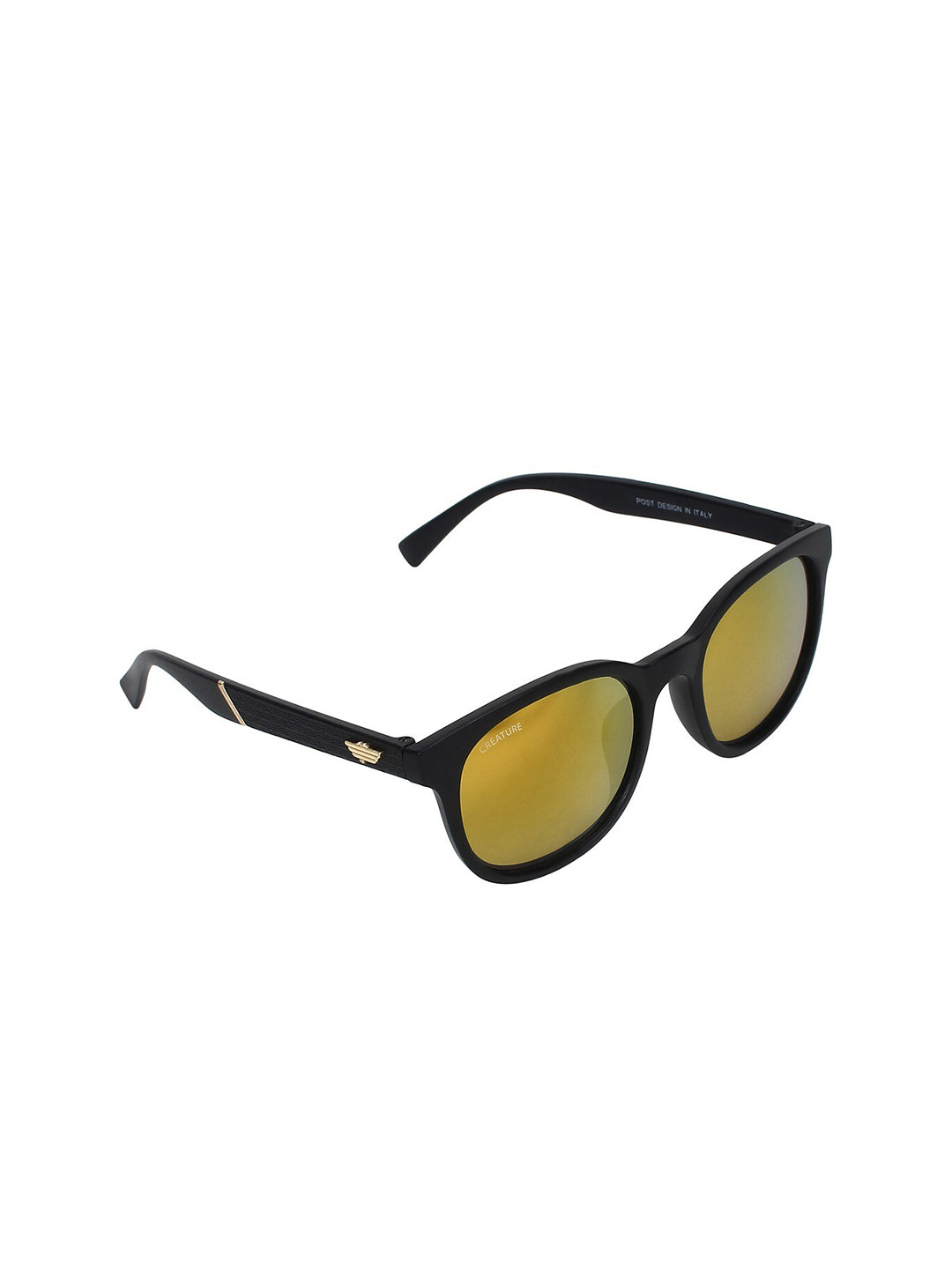 Creature Unisex Yellow Lens & Black Oval Sunglasses with UV Protected Lens POST-003