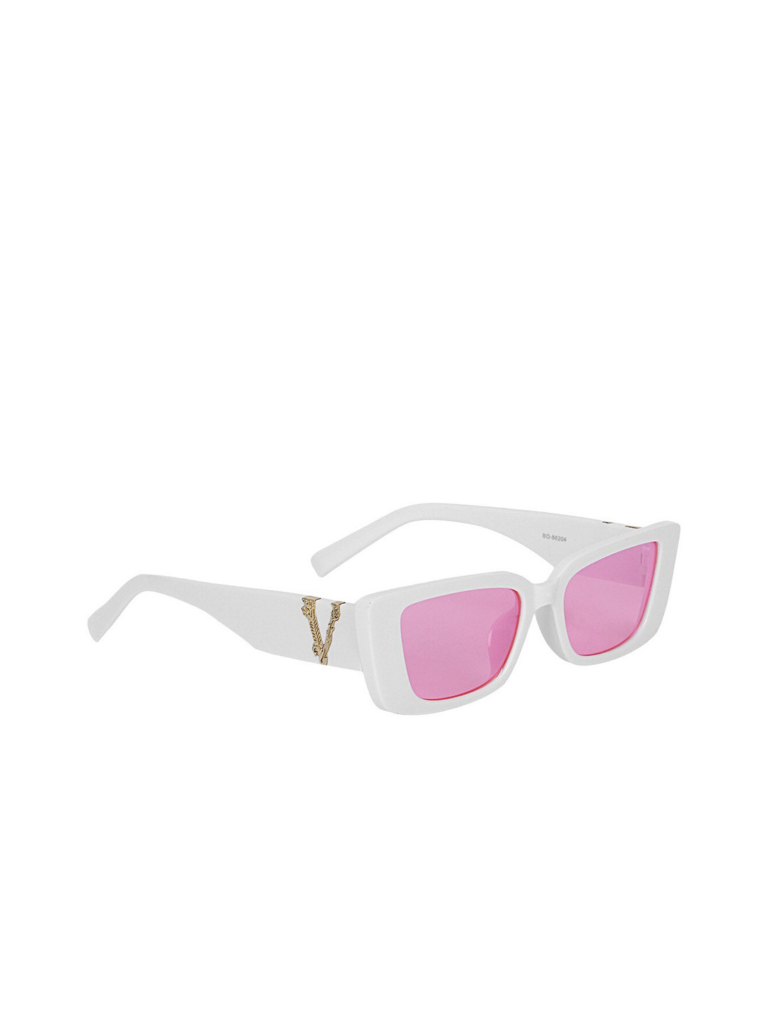 Creature Women Pink Lens & White Rectangle Sunglasses with UV Protected Lens