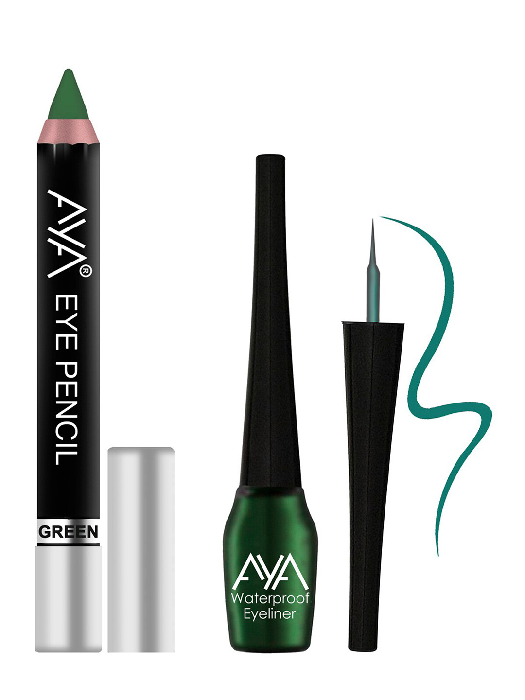 AYA Set of Eye Pencil Kajal Eyeliner & Waterproof Eyeliner - Green