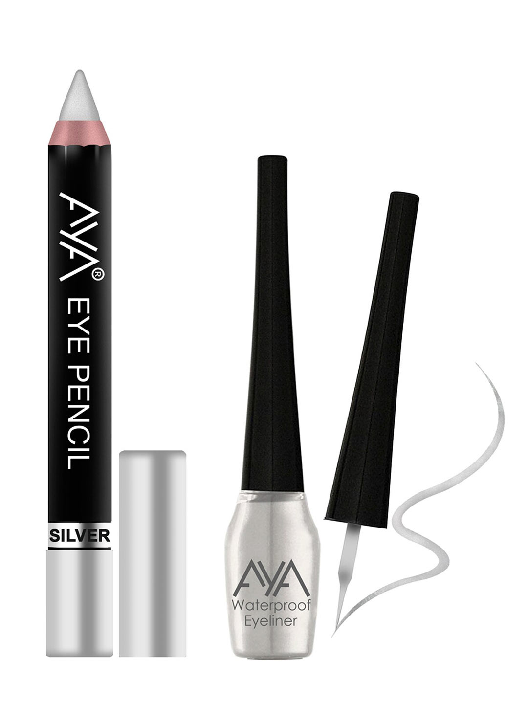 AYA Set of Eye Pencil Kajal Eyeliner & Waterproof Eyeliner - Silver