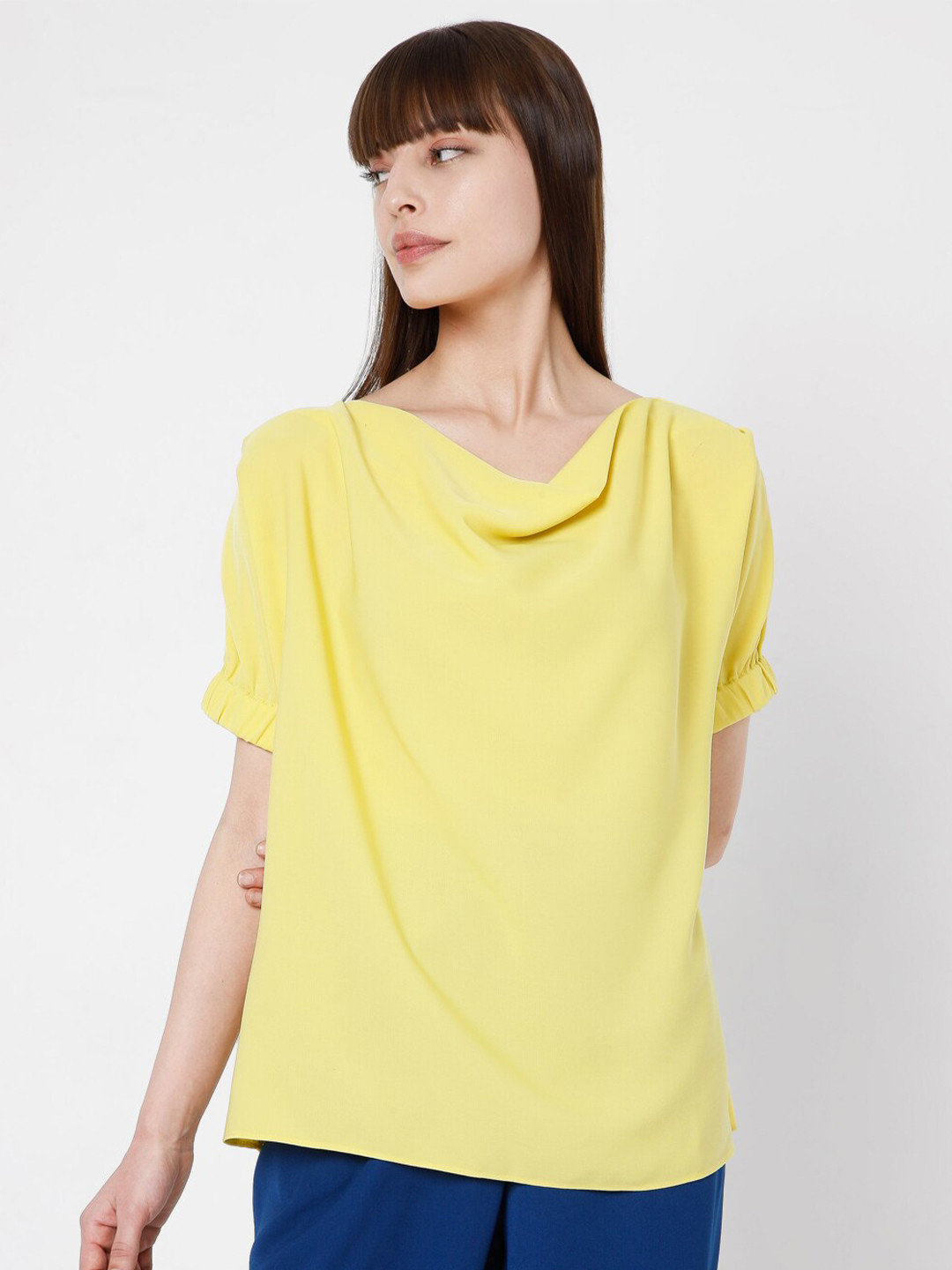 Vero Moda Women Yellow Cowl Neck Top