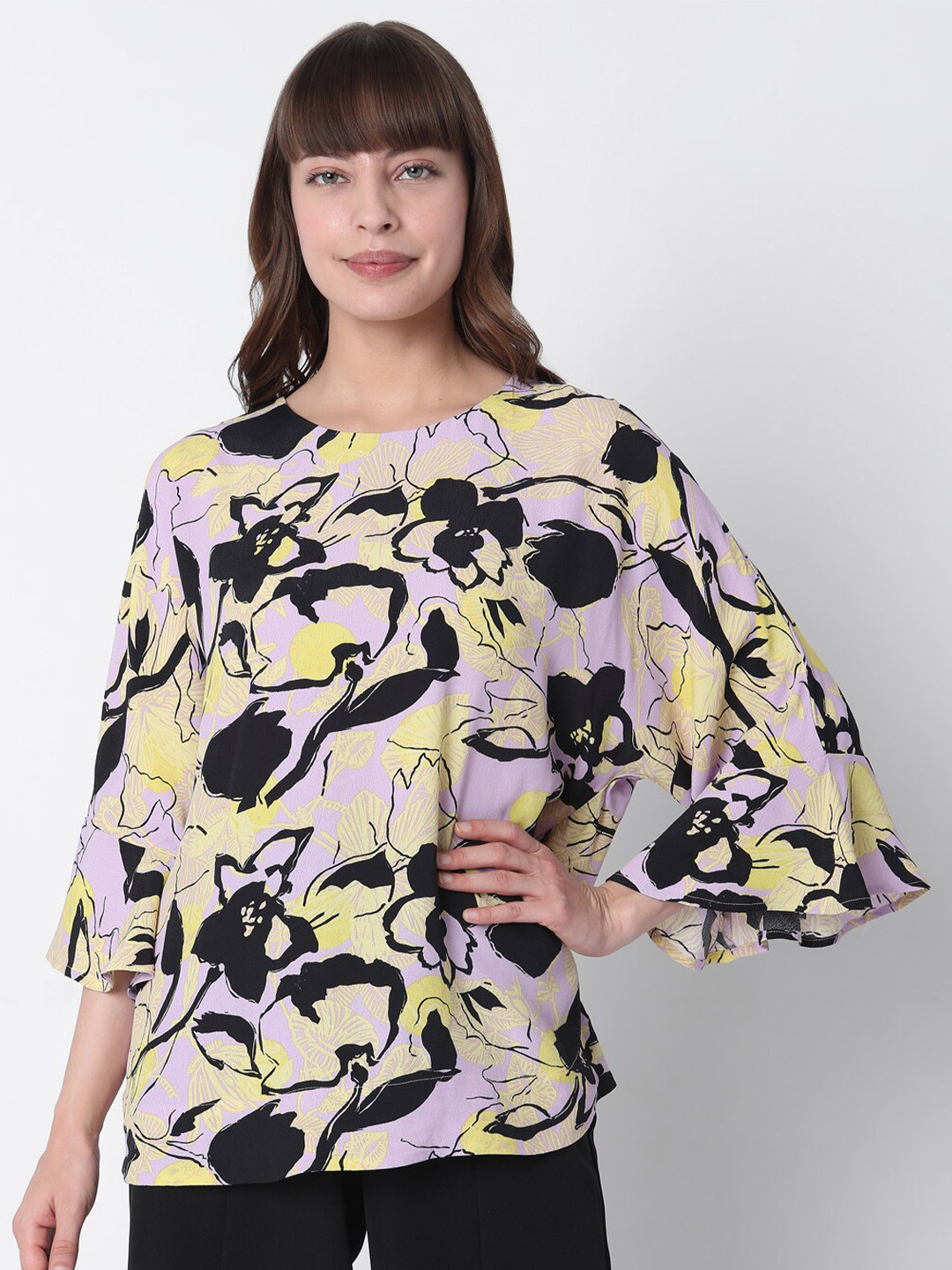 Vero Moda Lavender & Black Floral Print Top