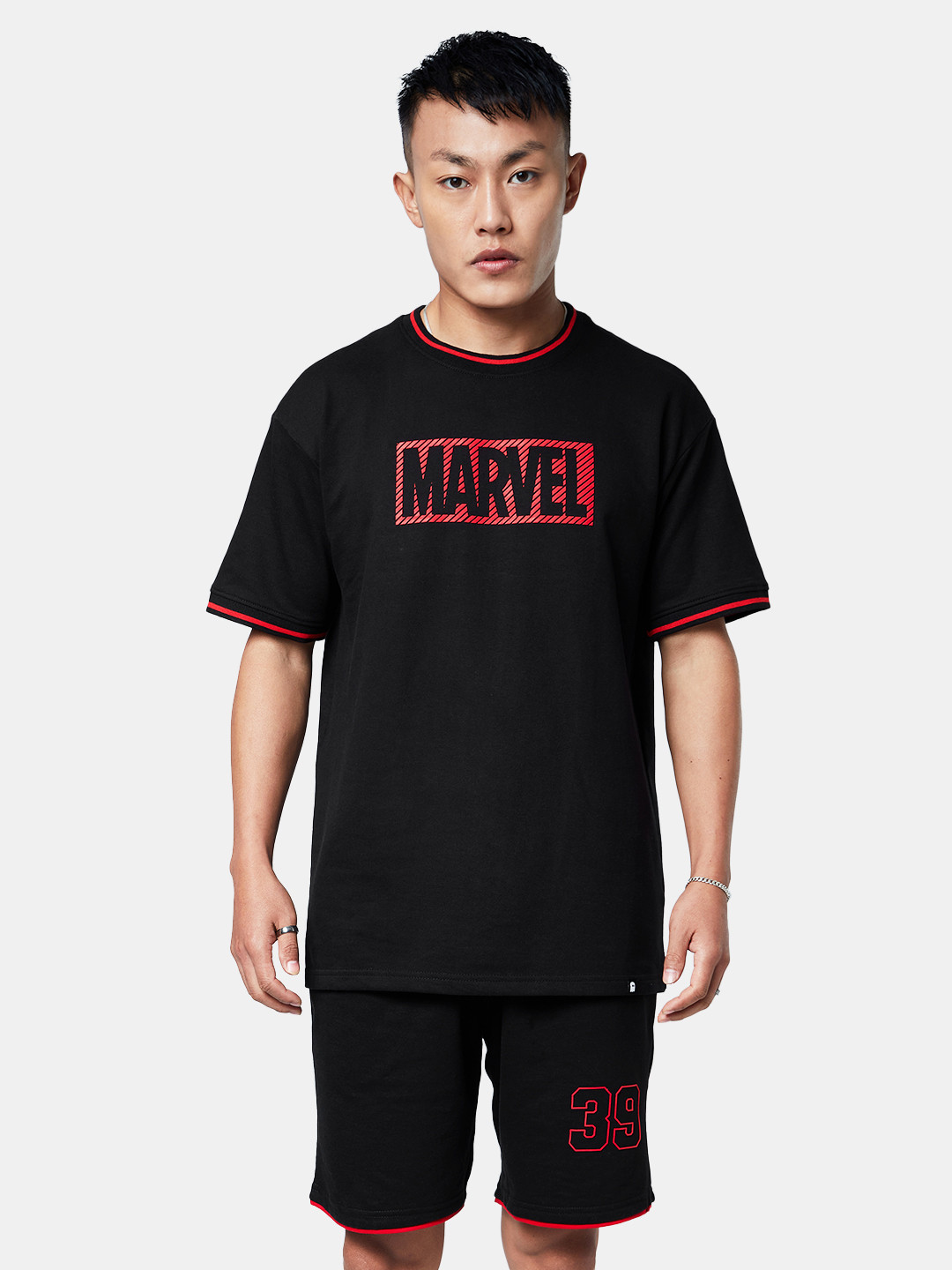 Obaan Men Black & Red Marvel Printed Co-ords Set