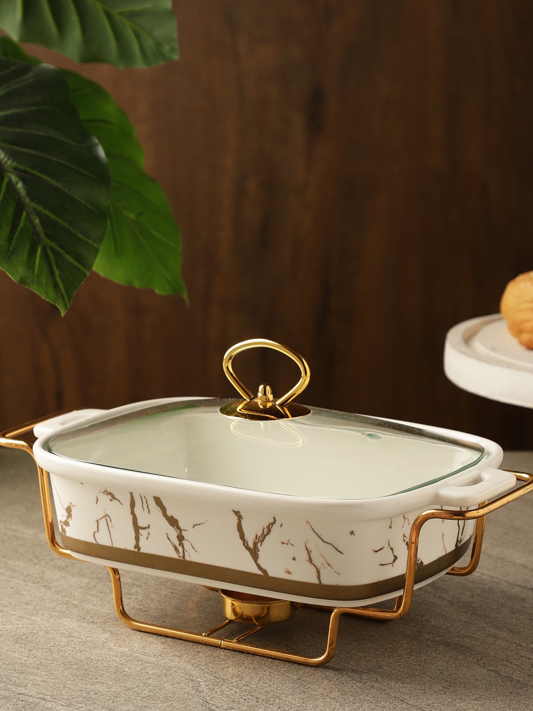 The Decor Mart  White Textured Casserole With Glass Lid