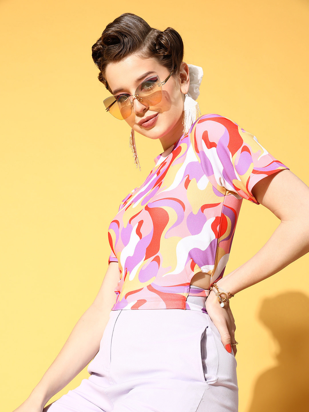 Athena Women Elegant Lavender Abstract Baby Tee