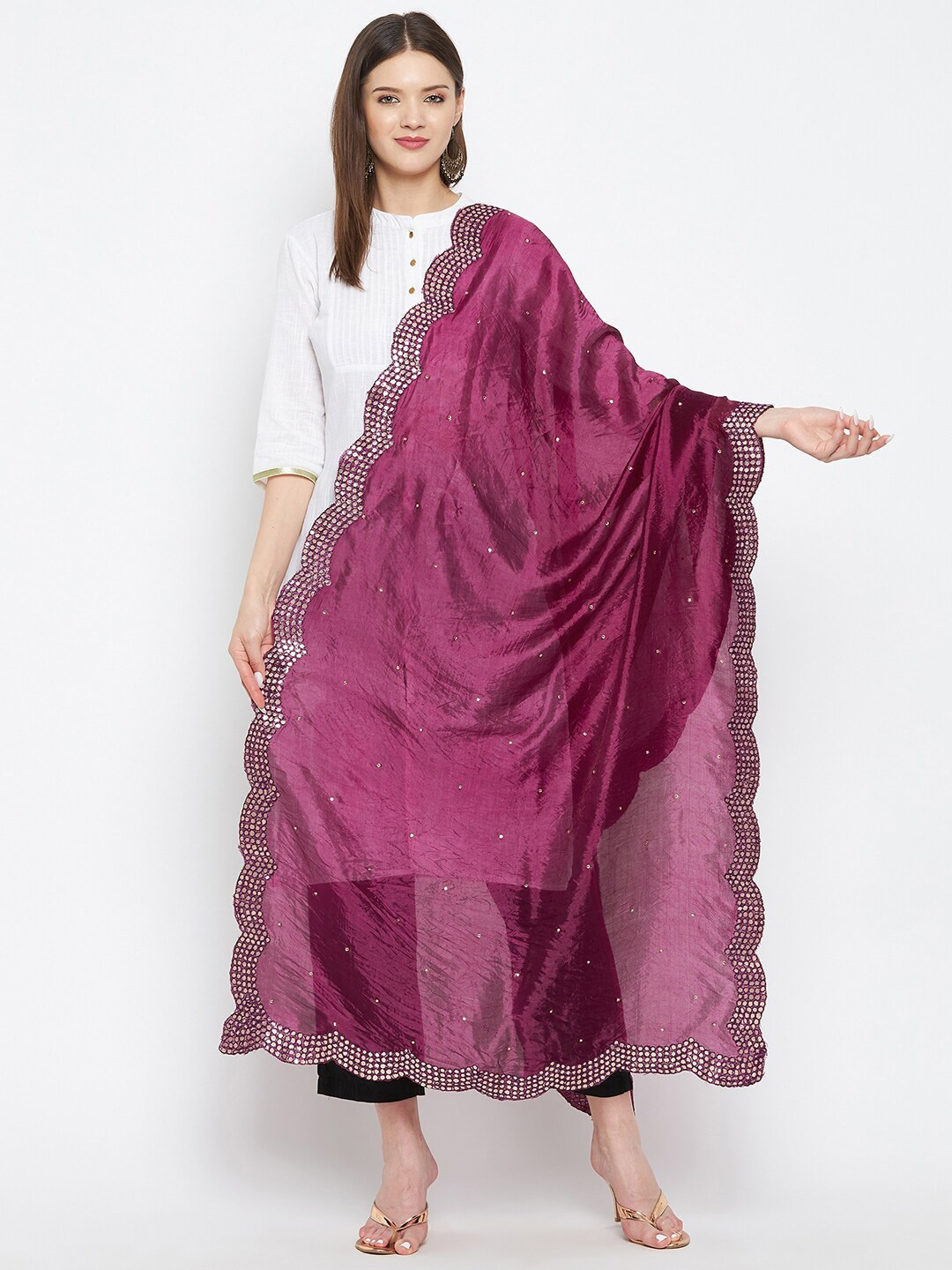 Clora Creation Violet Embroidered Dupatta with Sequinned