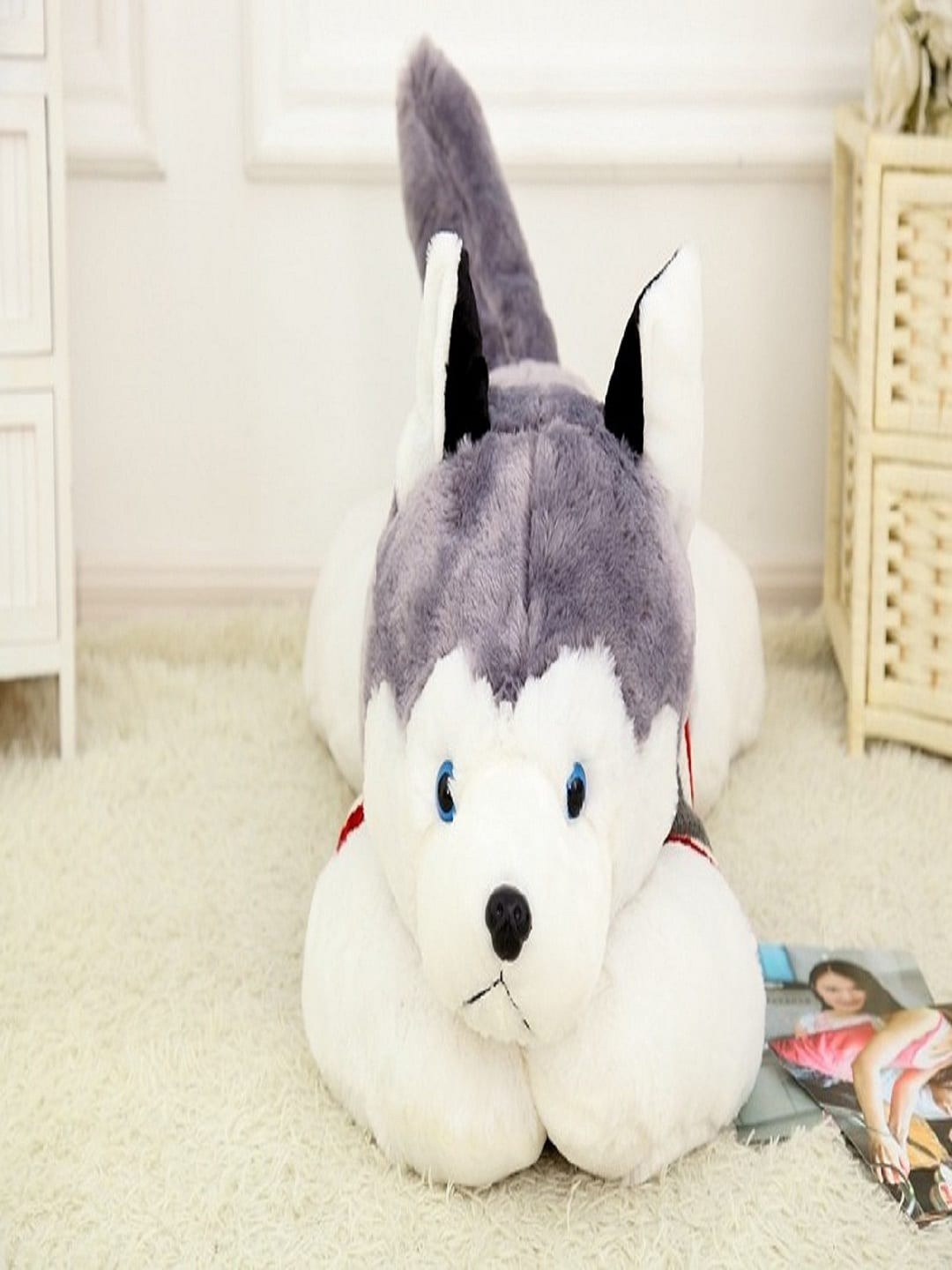 SKYLOFTS Unisex Kids White & Grey Husky Dog Soft Toy