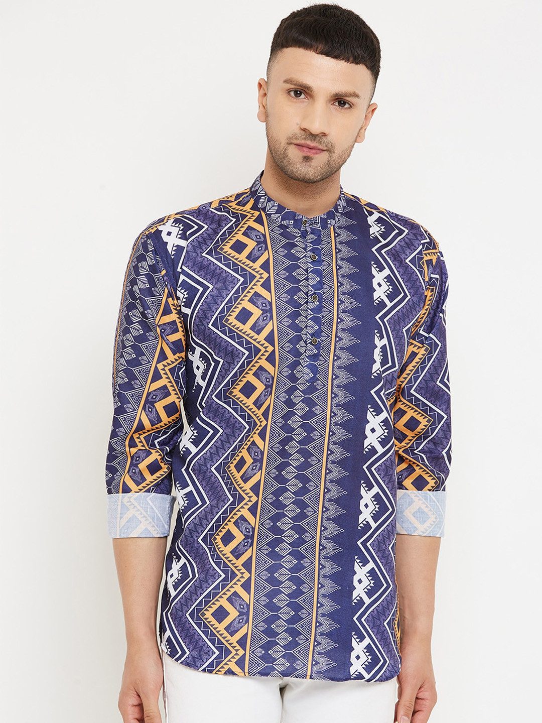 Armaan Ethnic Men Blue Ethnic Motifs Printed Indie Prints Kurta