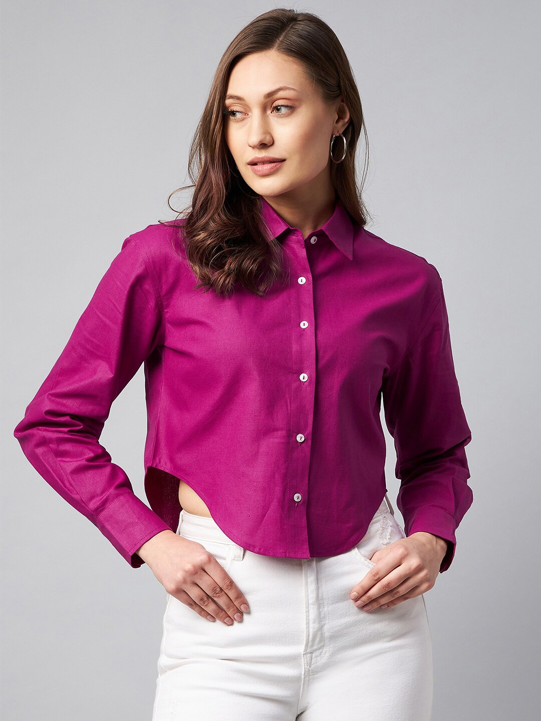 Orchid Blues Women Purple Regular Fit Solid Cotton Casual Shirt