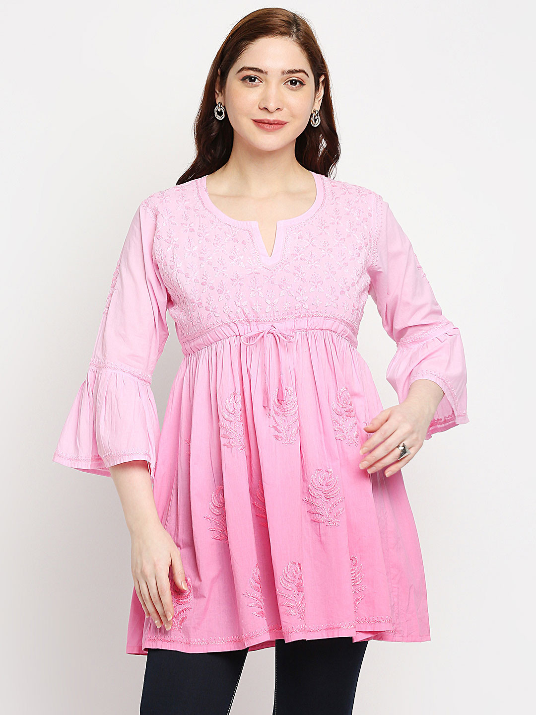 Indiankala4u Pink Embroidered Longline Top