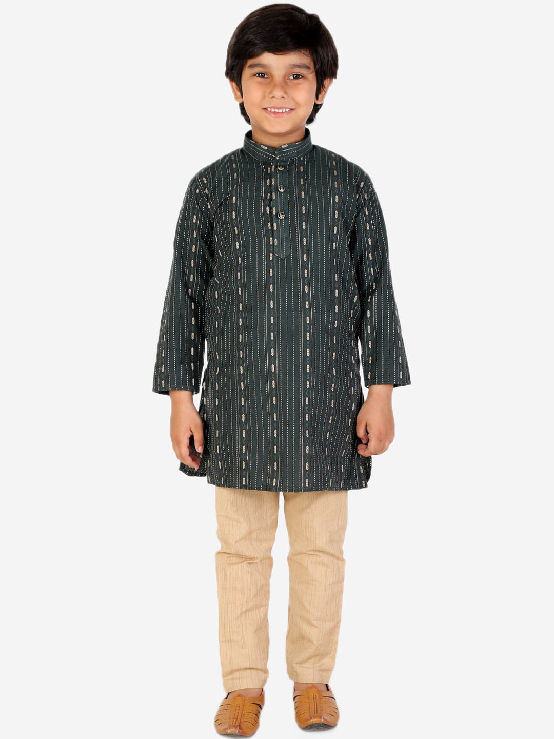 Pro-Ethic STYLE DEVELOPER Boys Green Ethnic Motifs Printed Pure Cotton Kurta with Pyjamas