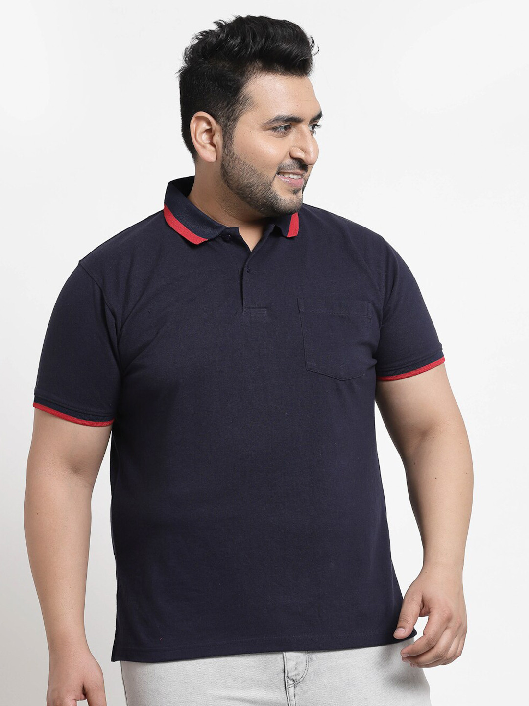 plusS Men Plus Size Navy Blue Polo Collar T-shirt