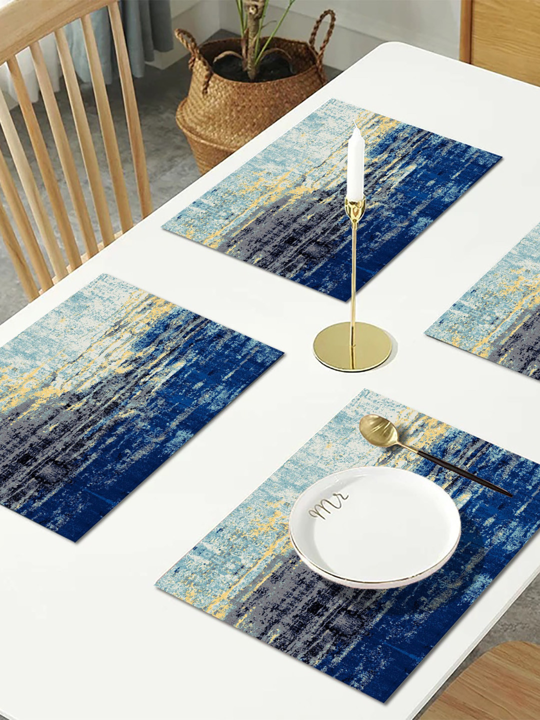 AEROHAVEN Set of 4 Blue Abstract Dining Table Placemats