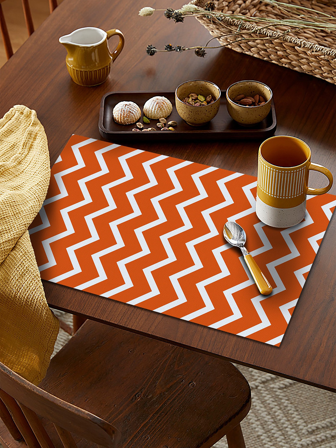 AEROHAVEN Set Of 4 Orange Geometric Table Placemats