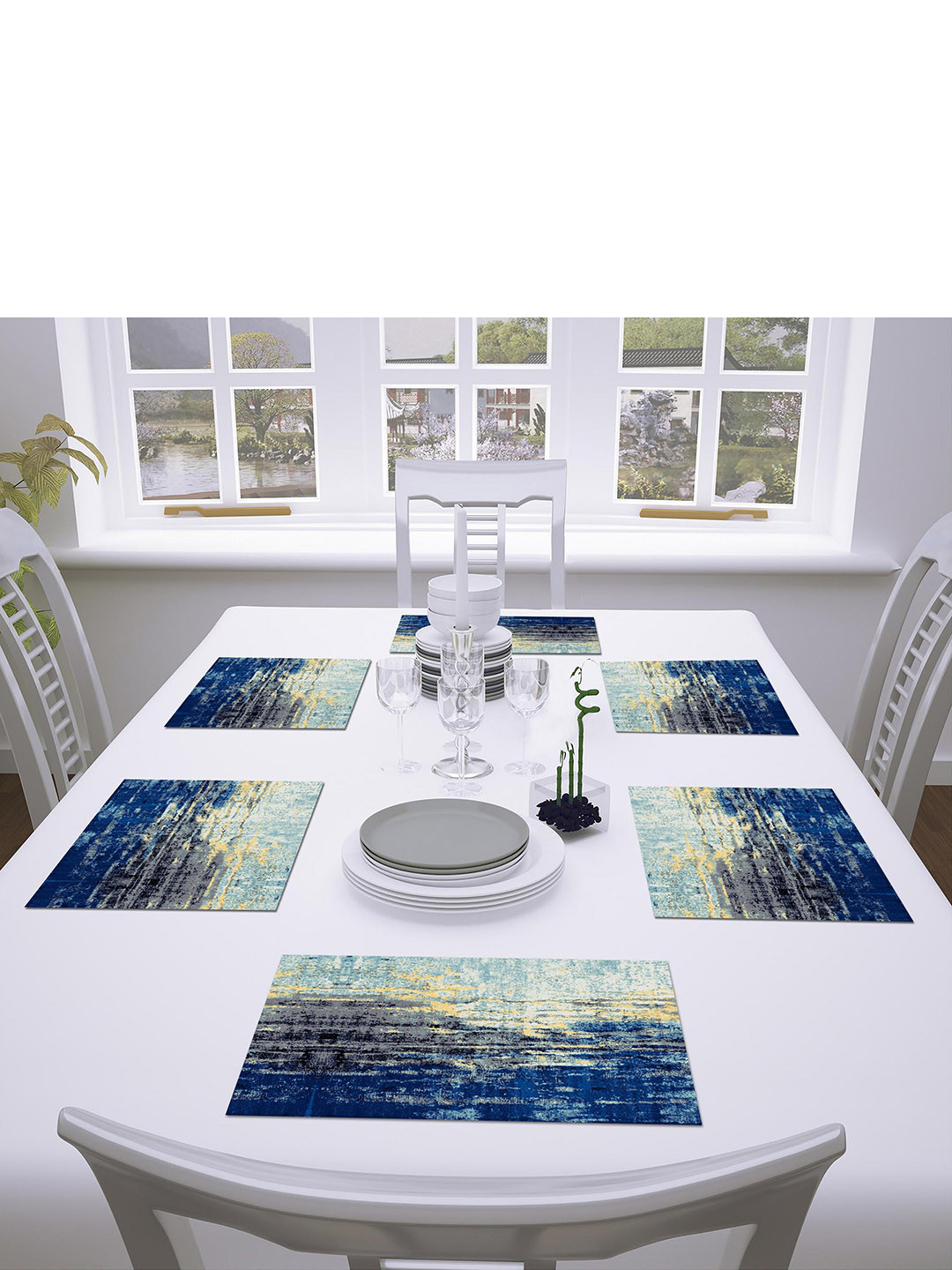 AEROHAVEN Set of 6 Blue Abstract Dining Table Placemats