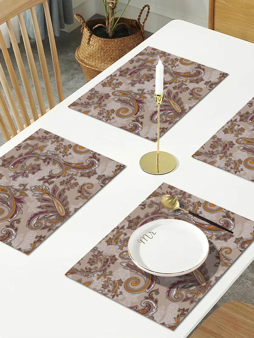 AEROHAVEN Set Of 6 Brown & Orange Ethnic Textured Table Placemats