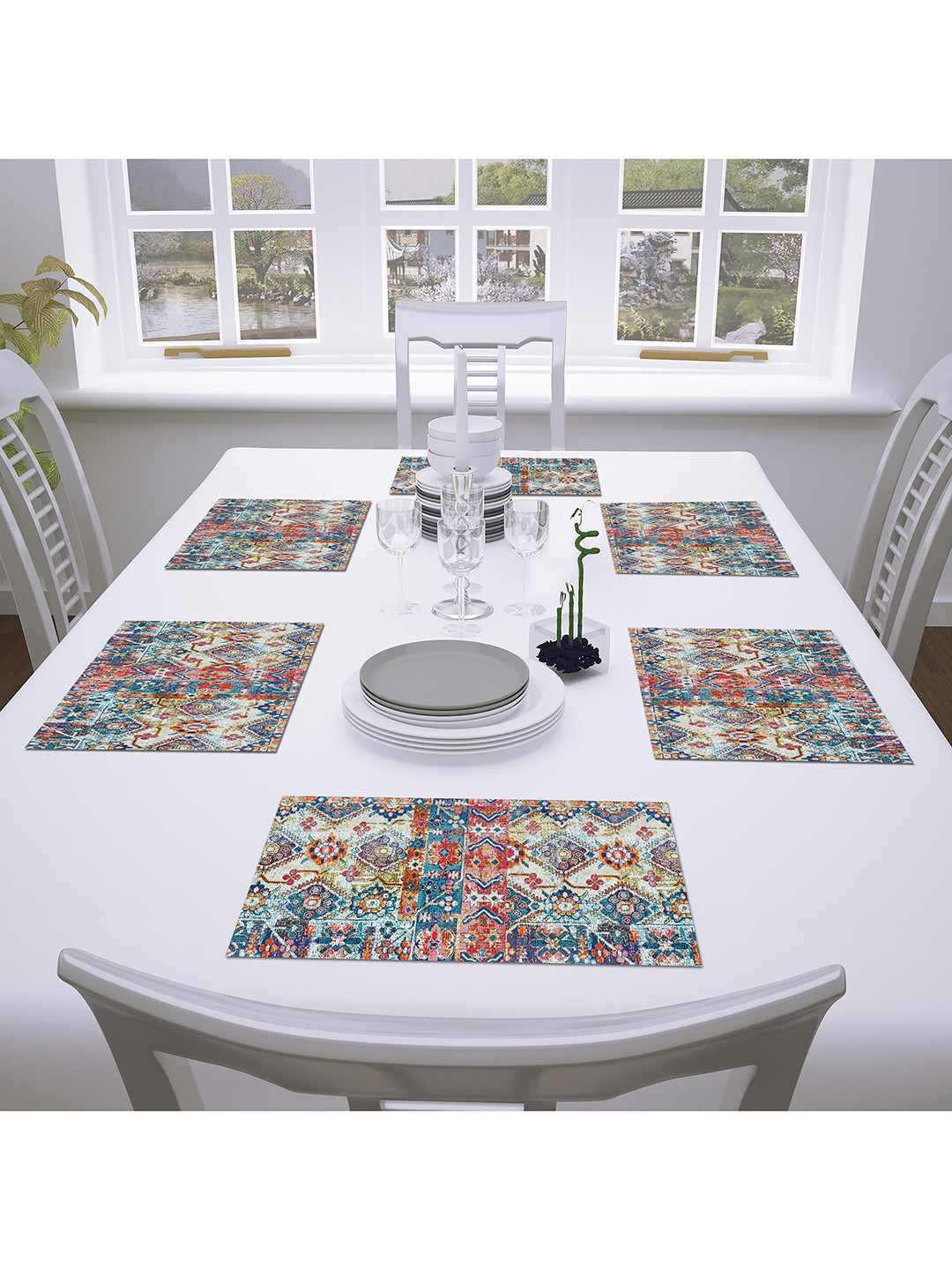 AEROHAVEN Set of 6 Multi-Colored Abstract Dining Table Placemats
