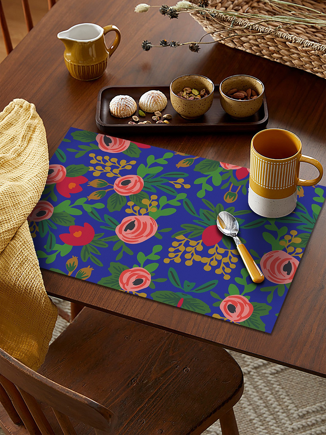 AEROHAVEN Set Of 6 Blue & Pink Floral Printed Table Placemats