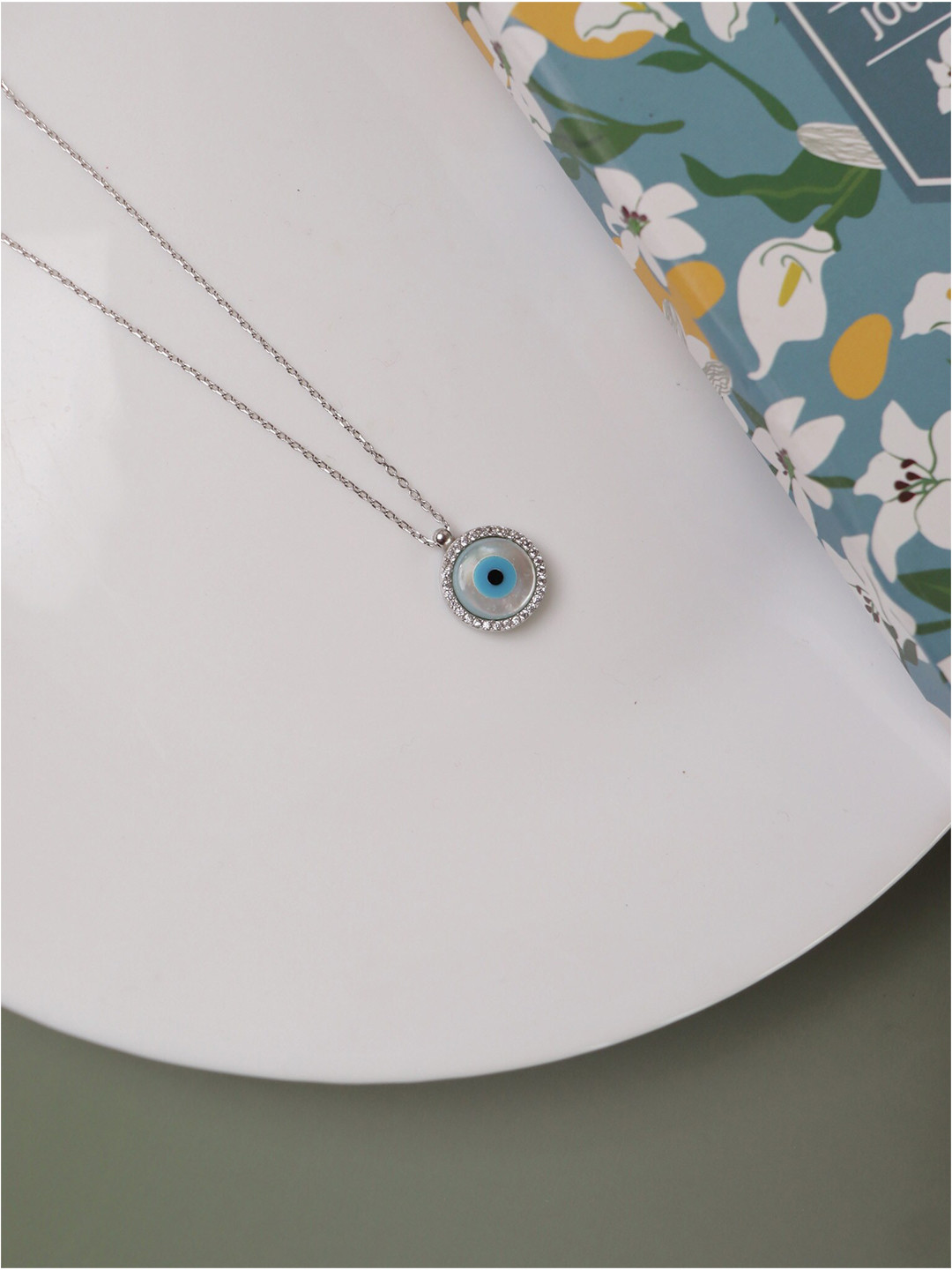 CURIO COTTAGE Women Pure Silver-Plated Evil Eye Necklace
