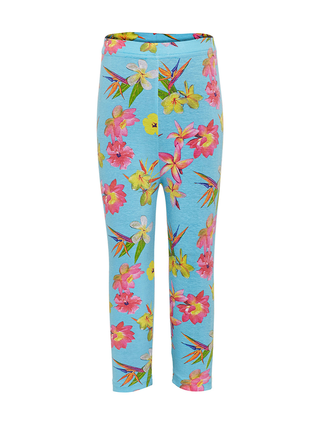 Sera Girls Turquoise Blue Floral Print 3/4th Leggings