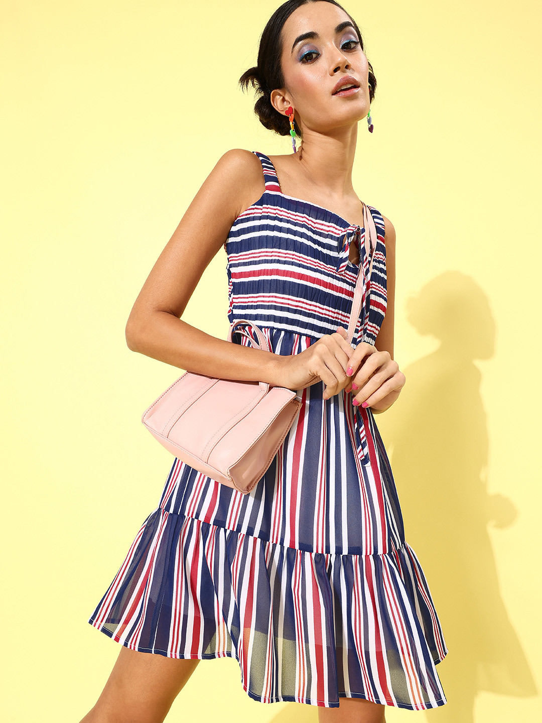 KASSUALLY Women Striking Blue Striped 70s Mini Dress