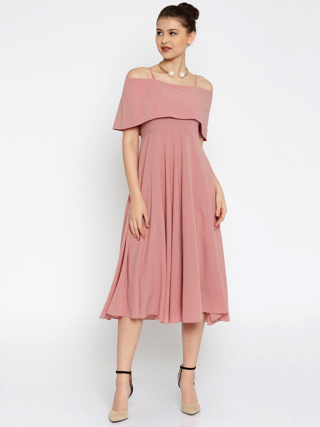 Off the shoulder fit and flare store midi dress