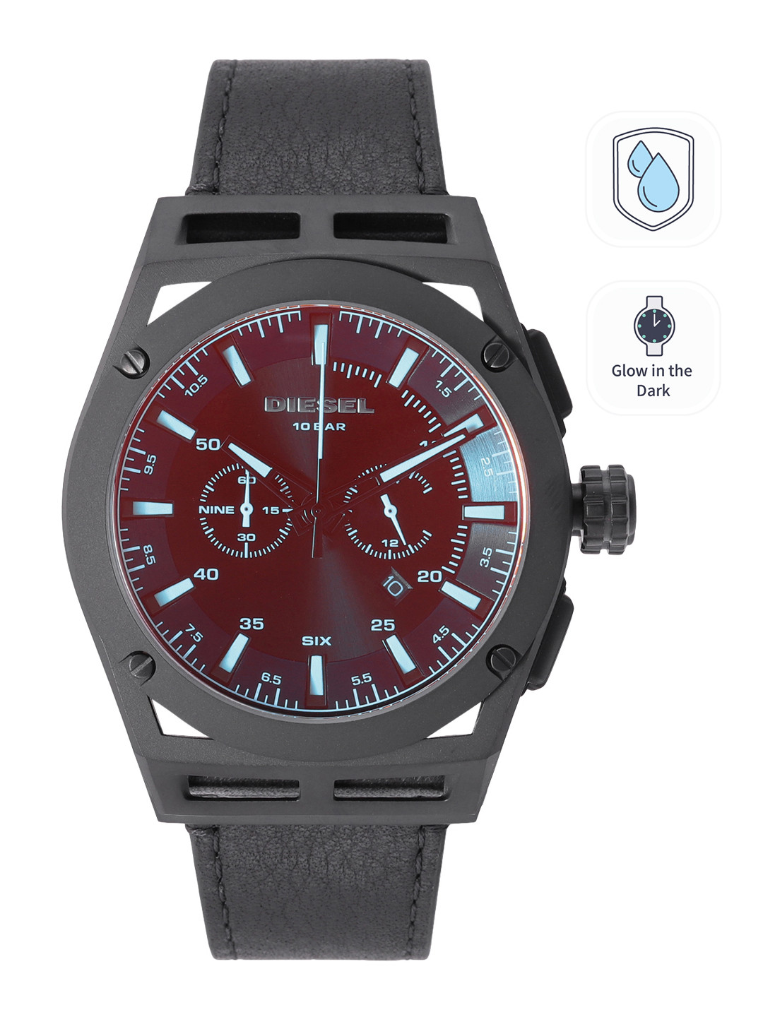 DIESEL Men Black Dial & Leather Straps Analogue Watch DZ4544