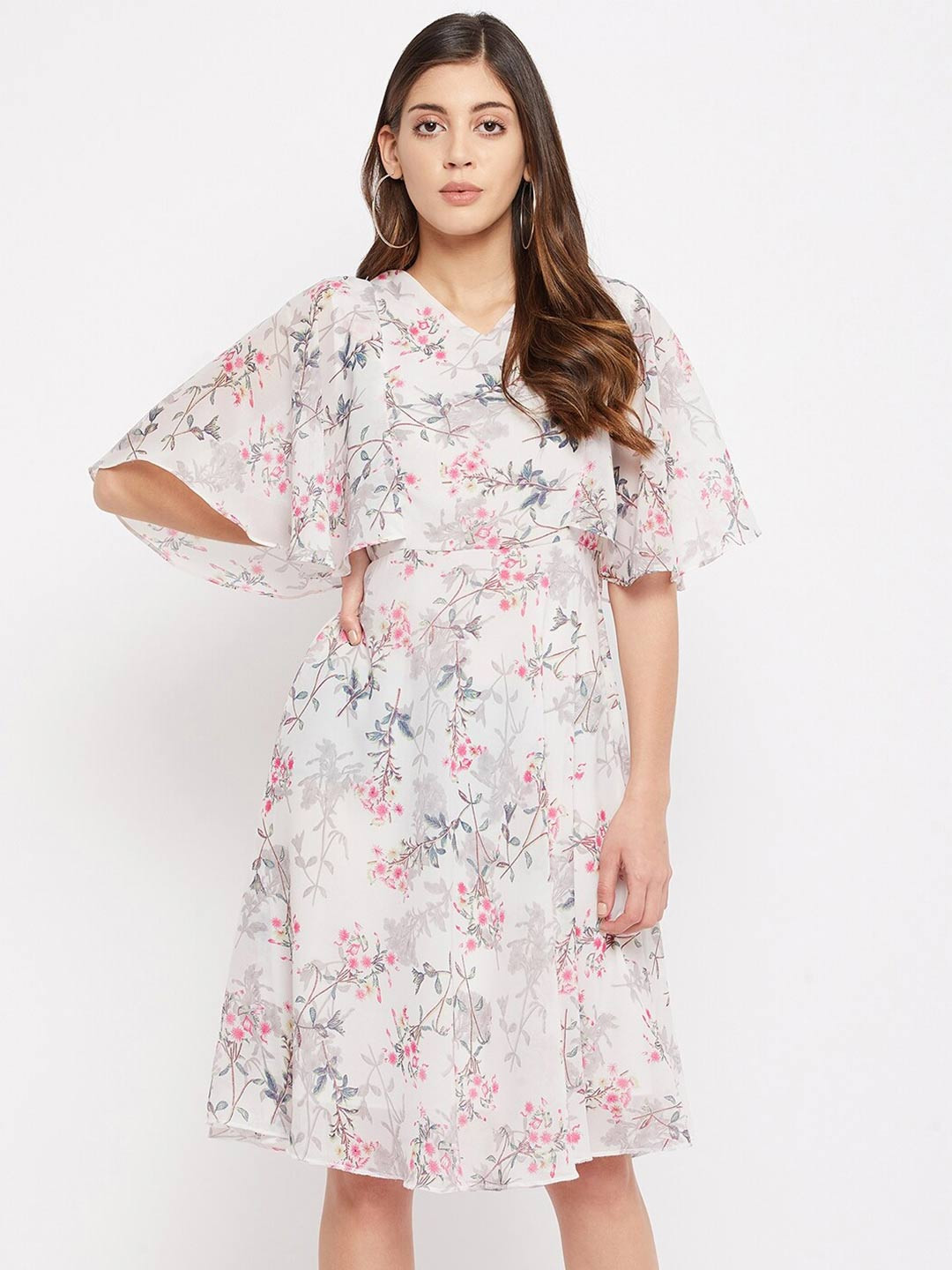 Color Cocktail Women Off White Floral Printed A-Line Dress