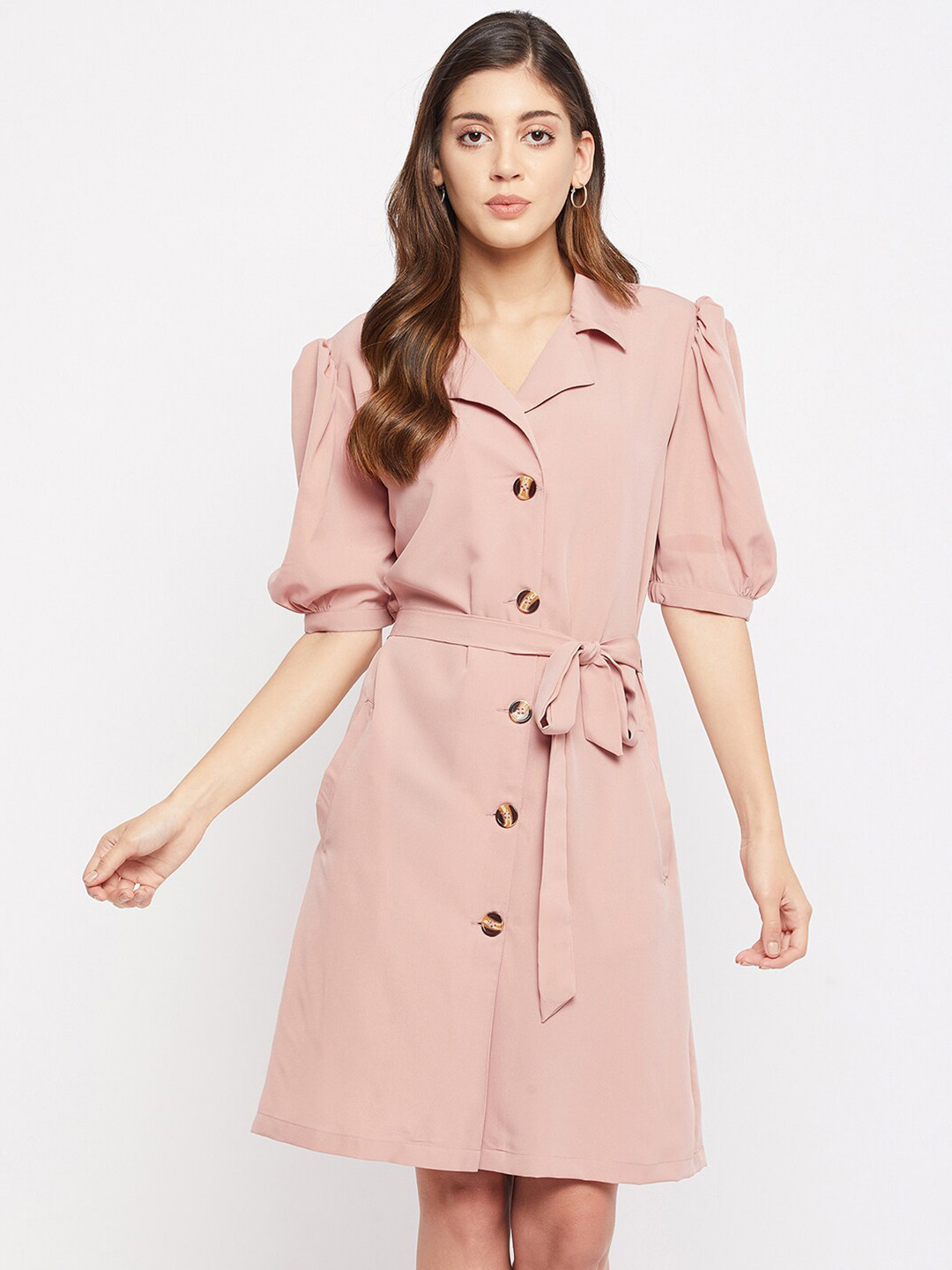Color Cocktail Women Pink Crepe Shirt Dress