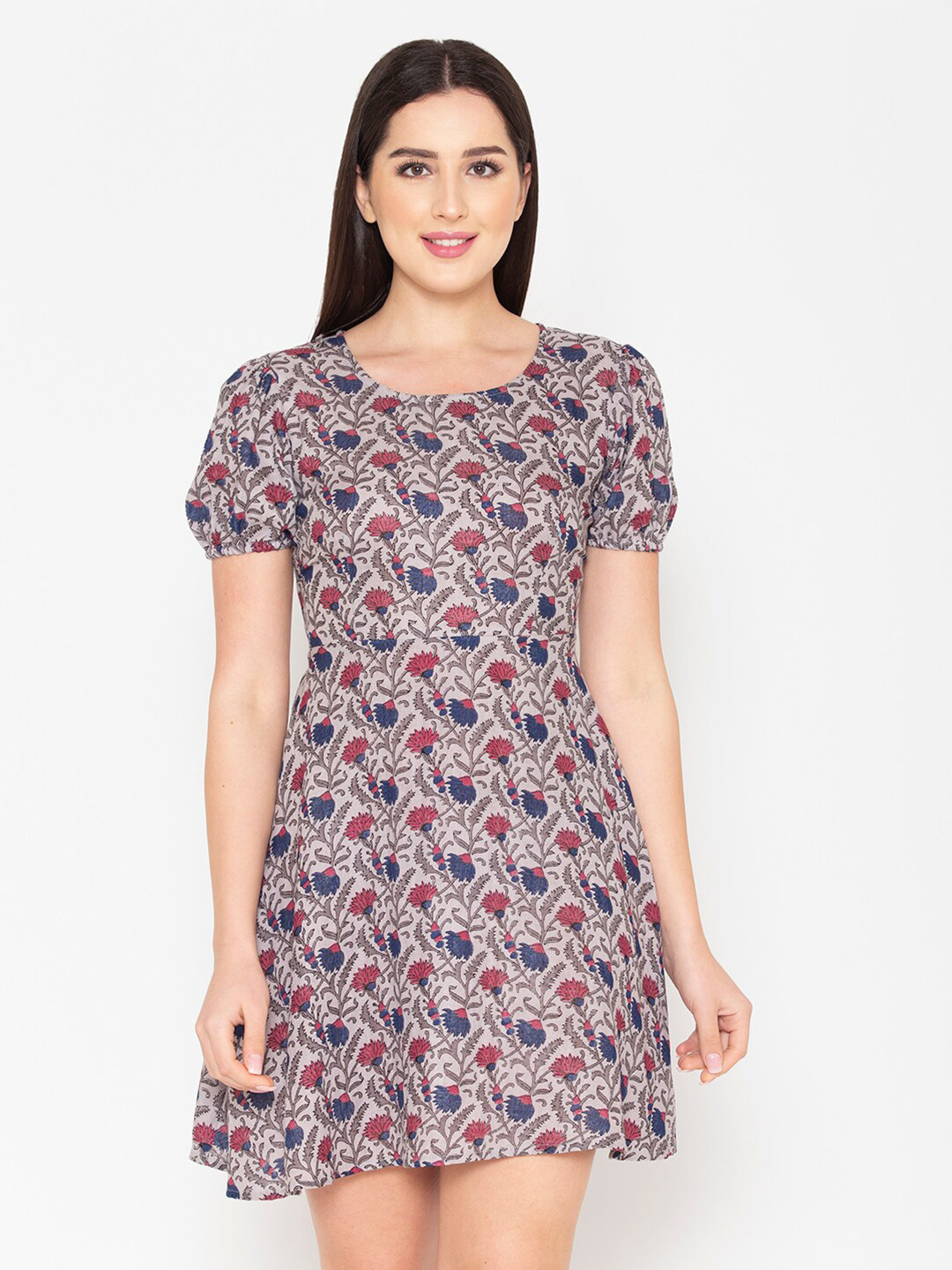 Porsorte Women Grey Floral Mini Dress