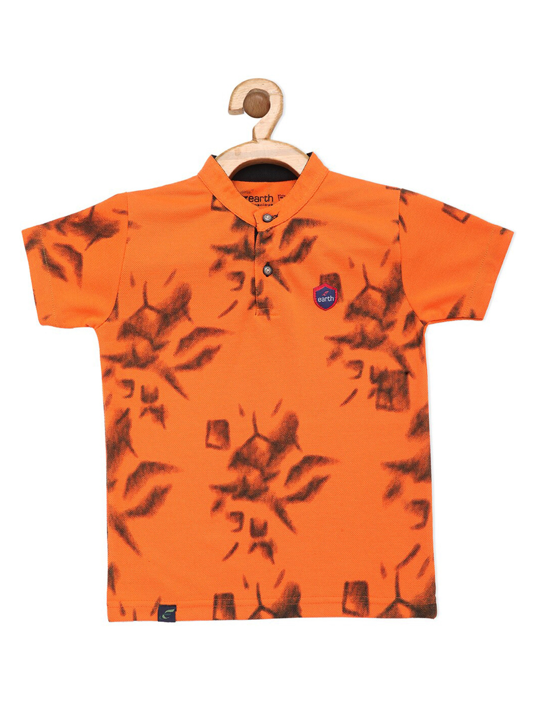 earth conscious Boys Orange Floral Printed Polo Collar Cotton T-shirt