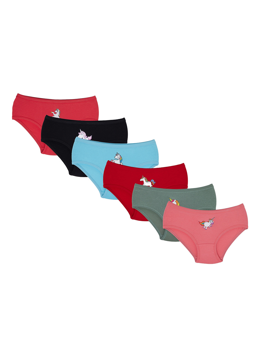 Red Rose Girls Pack of 6 Unicorn Printed Cotton Basic Briefs