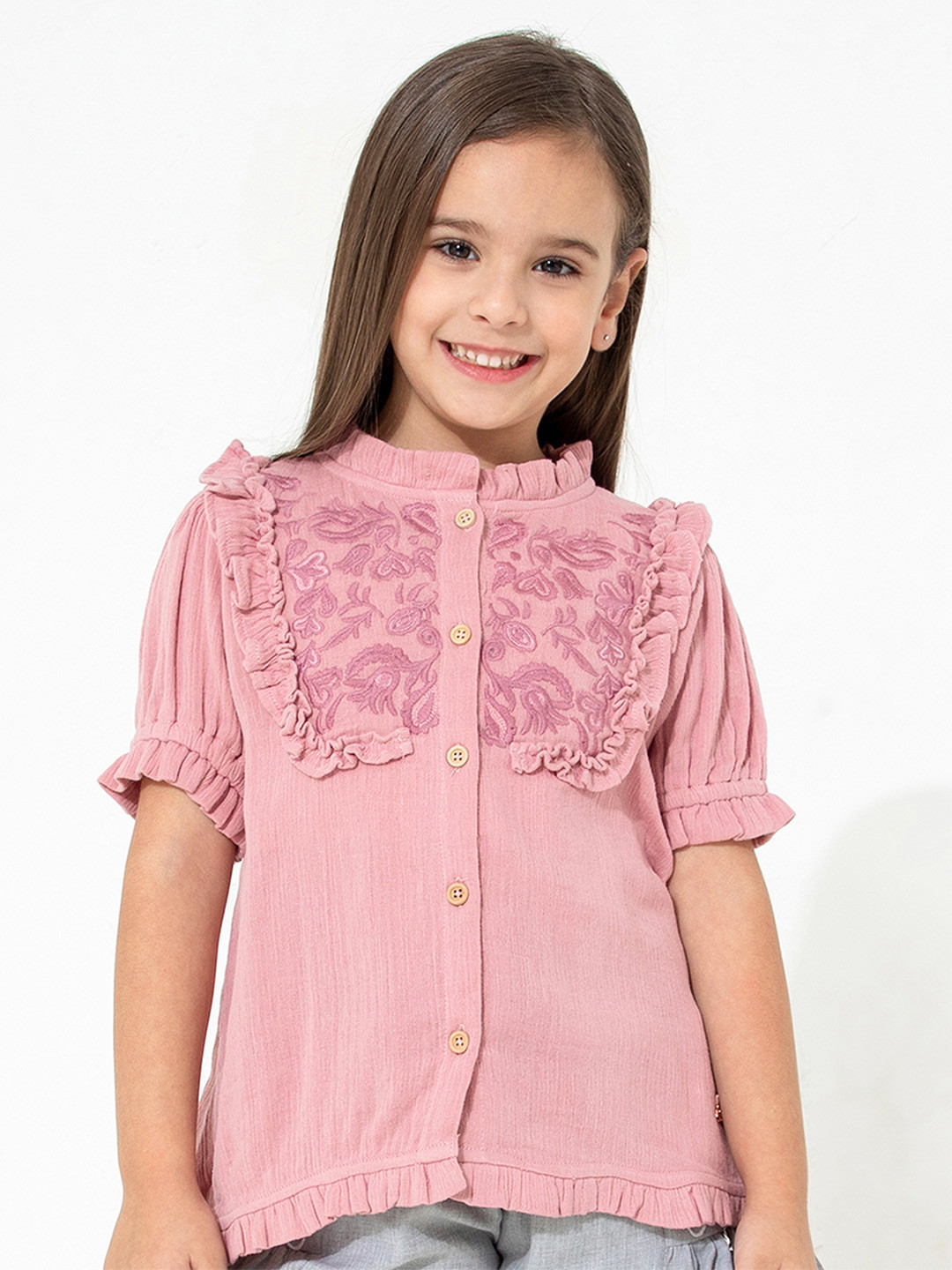 Cherry Crumble Pink Floral Embroidered Top