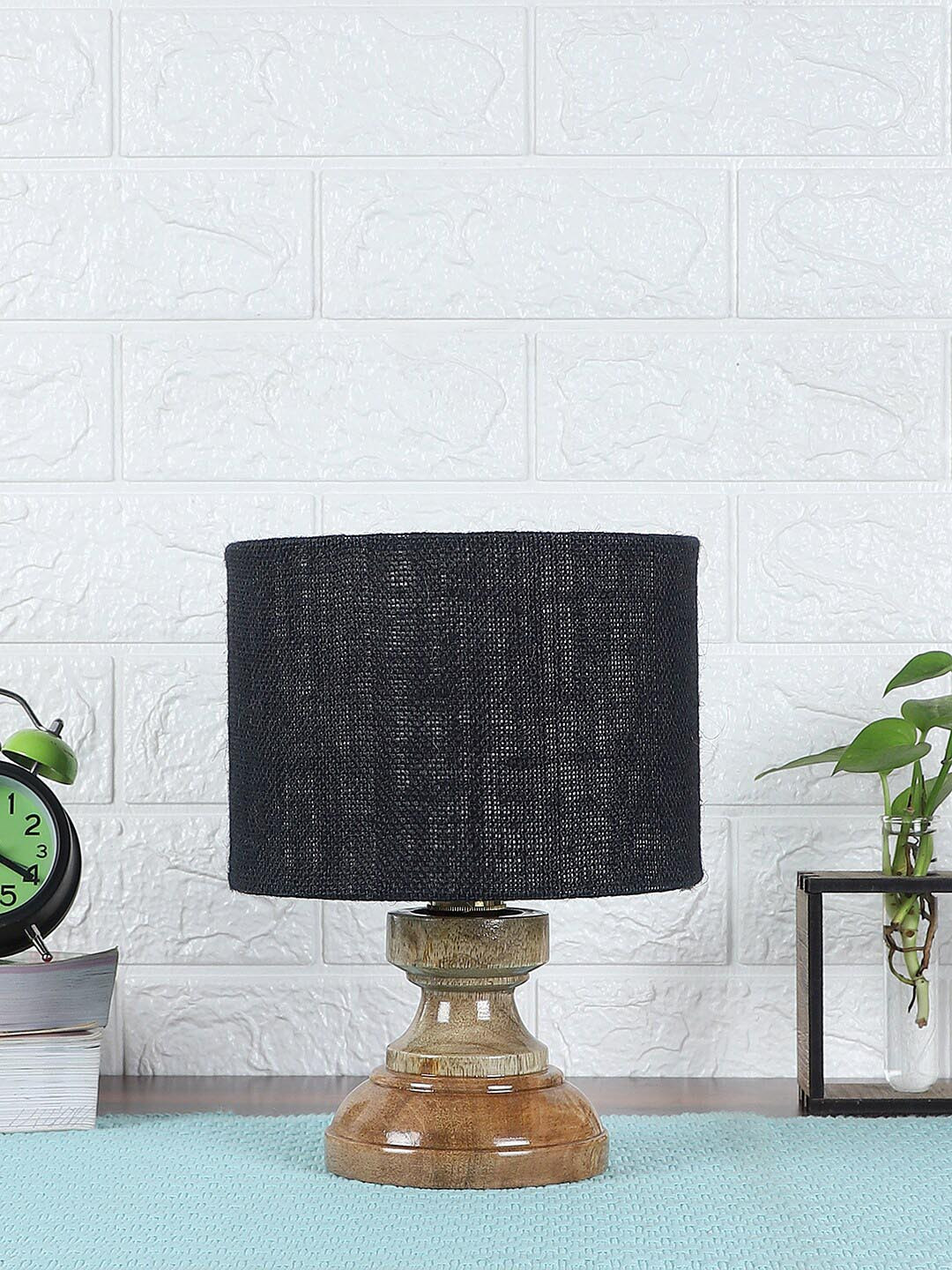 Devansh Black Wooden Table Lamp With Jute Shade