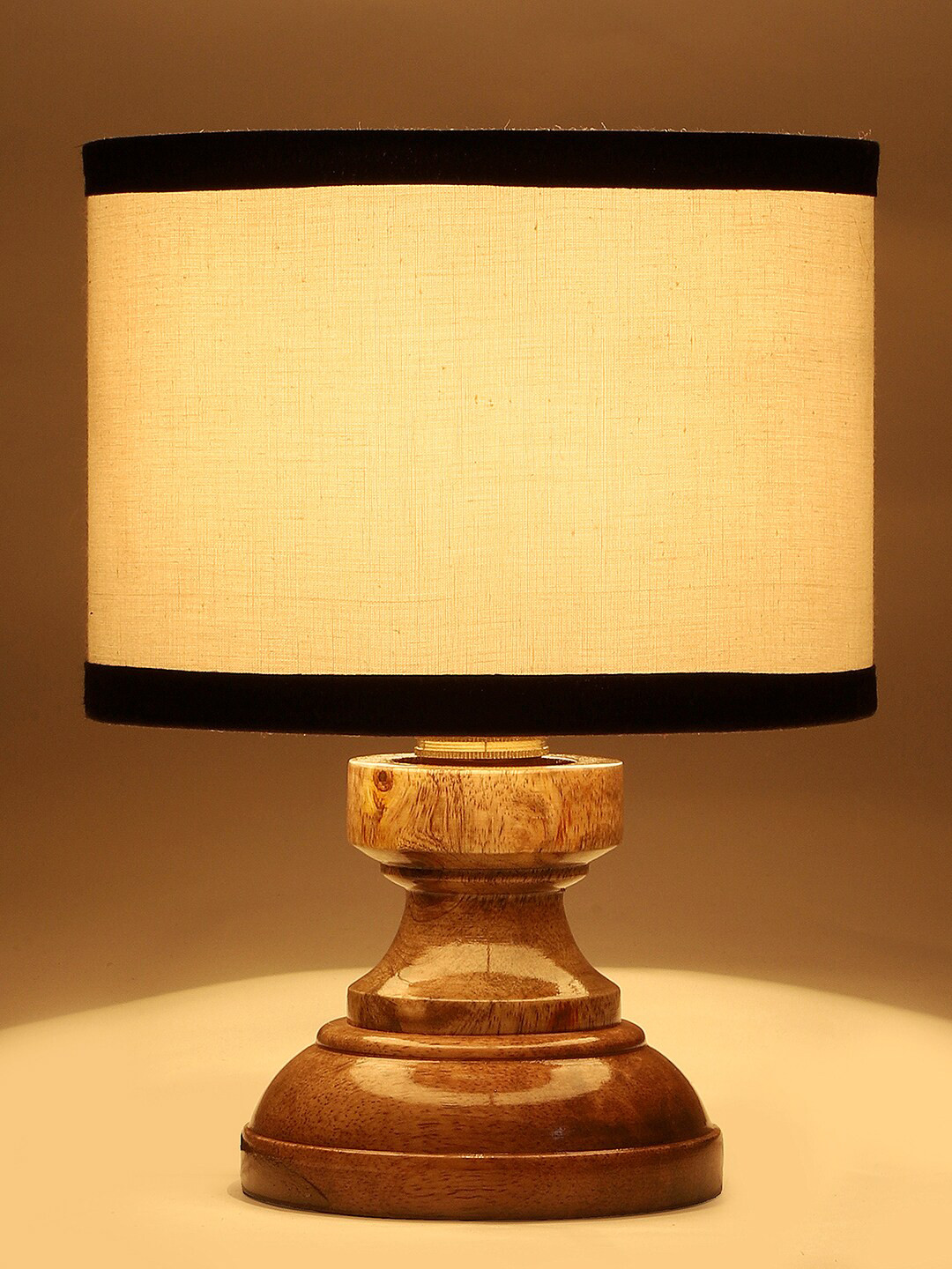 Devansh White Wood Table Lamp With Cylindrical Cotton Shade