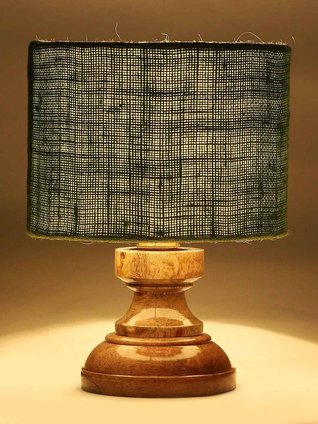 Devansh Green Jute Table Lamp with Wood Natural Base