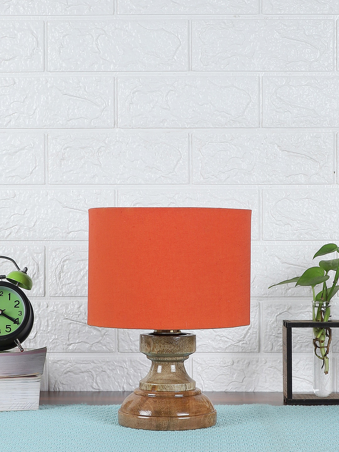 Devansh Orange Wooden Table Lamp With Cotton Shade