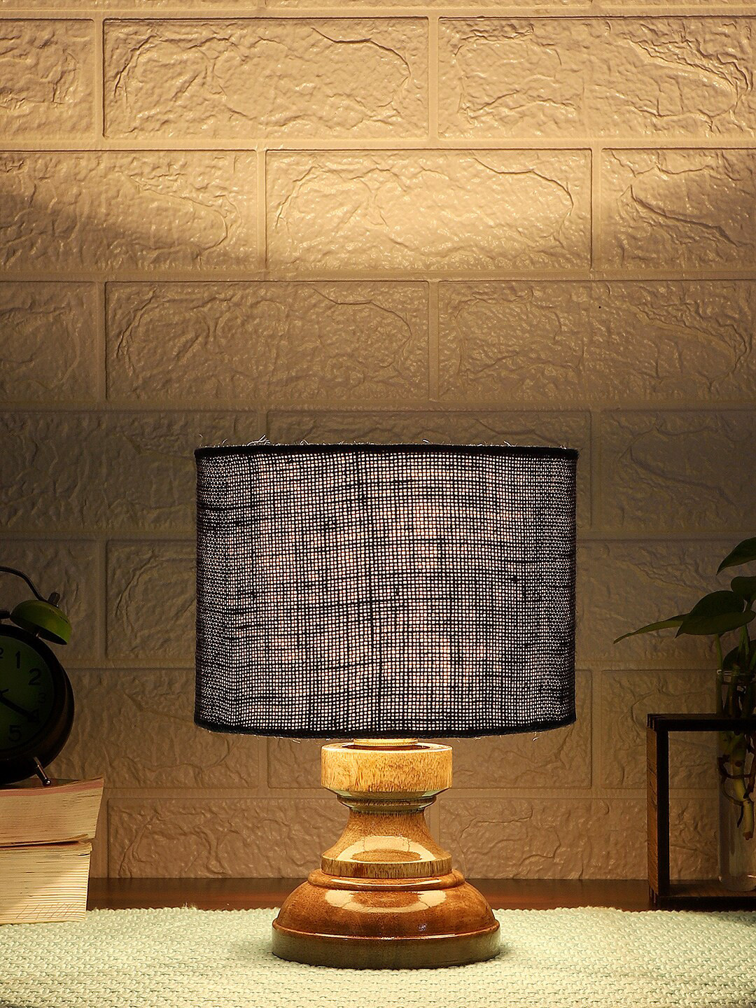 Devansh Navy Blue Jute Table Lamp with Wood Base