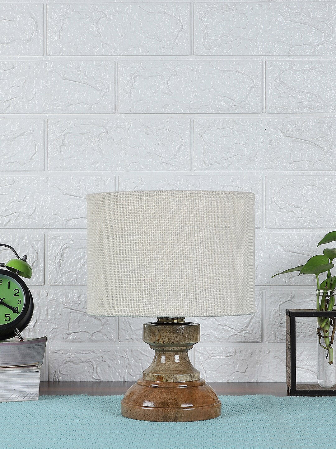 Devansh White Wooden Table Lamp With Jute Shade