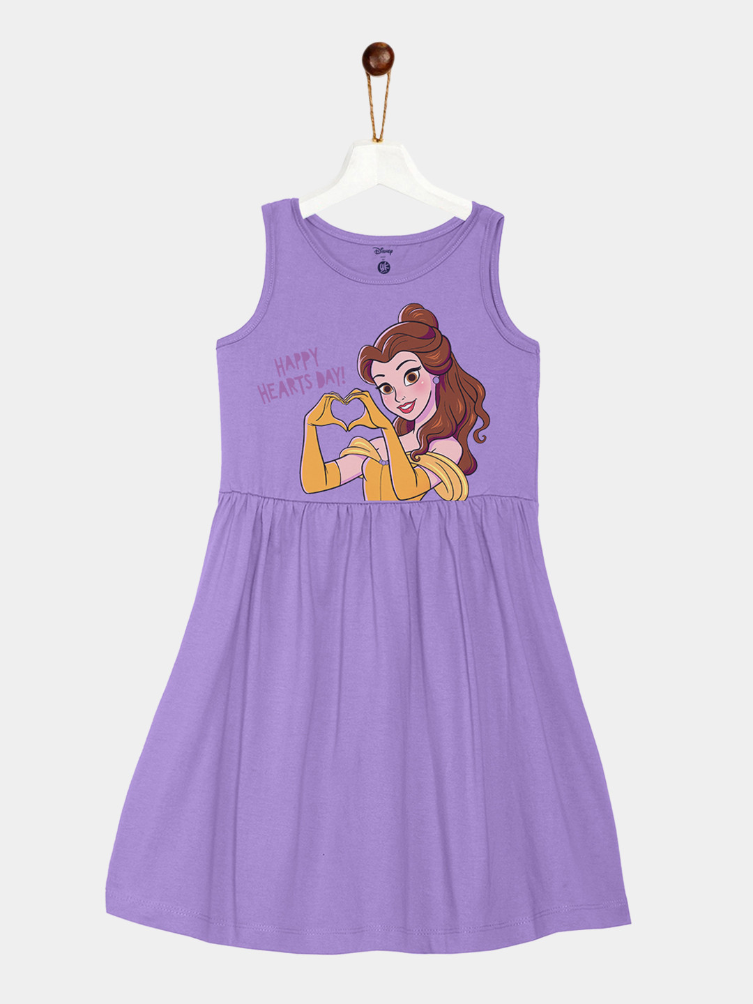 YK Disney Girls Purple Beauty & The Beast Printed Cotton Fit & Flare Sleeveless Dress