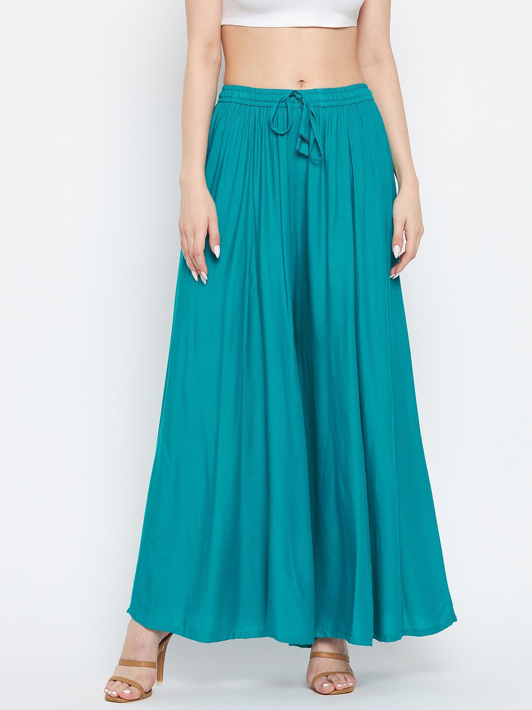 Clora Creation Women Sea Green Flared Ethnic Palazzos