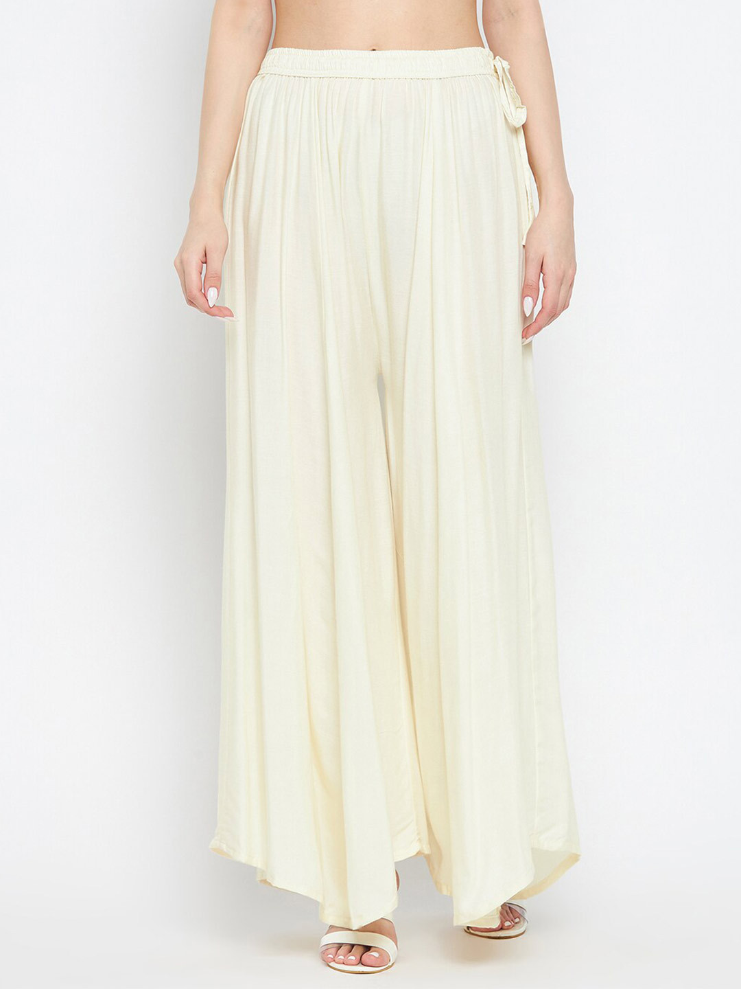 Clora Creation Women Cream-Coloured Flared Fit Ethnic Palazzos