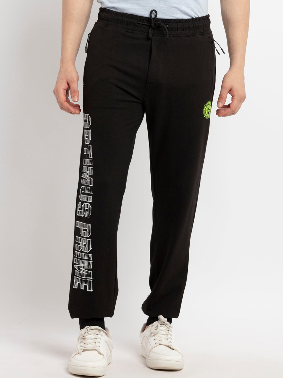 Status Quo Black typography Printed Regular Fit Cotton Joggers