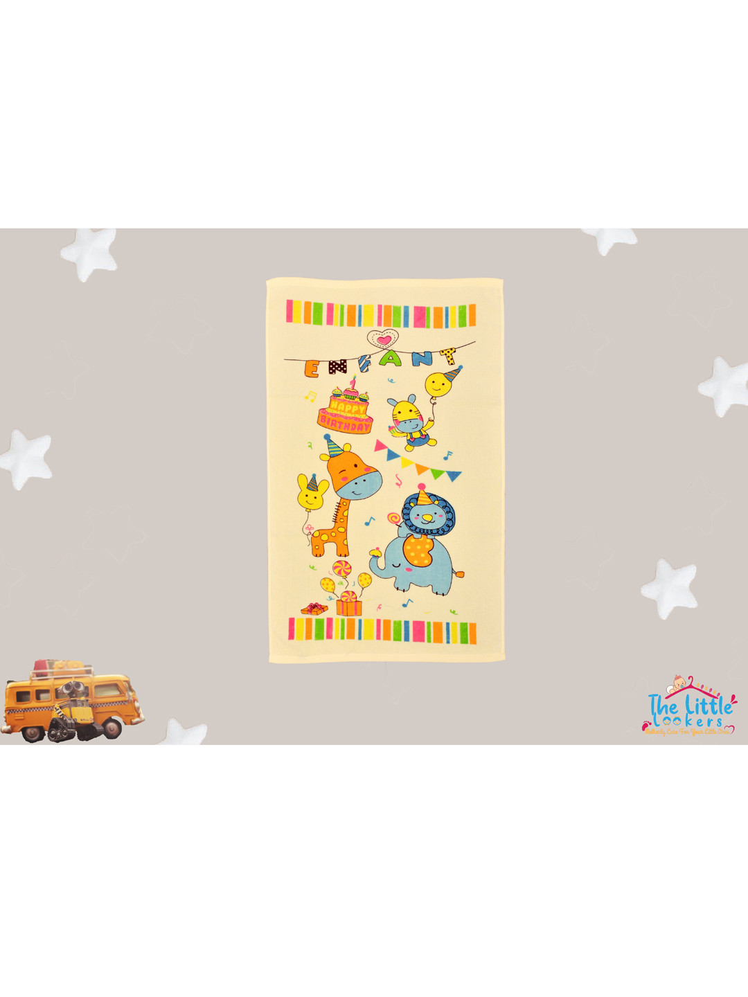 The Little Lookers Infant Kids Yellow Printed 354 GSM Super-Soft Bath Towels