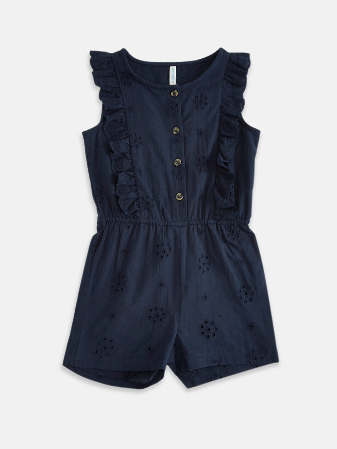 Pantaloons Junior Navy Blue Schiffli Cotton Playsuit