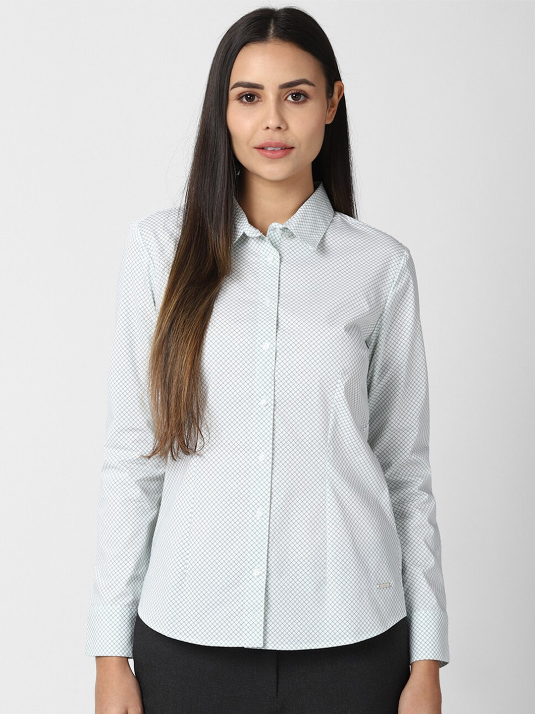 Van Heusen Woman Green Printed Cotton Formal Shirt