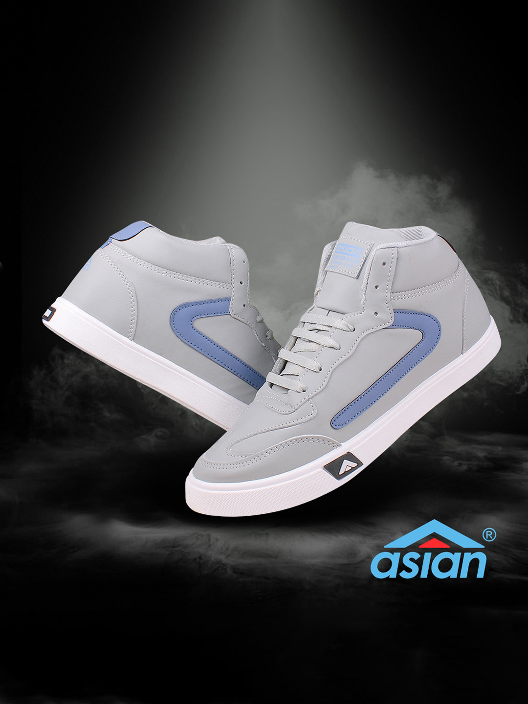 ASIAN Men Grey Solid Synthetic Leather Regular Height Sneakers