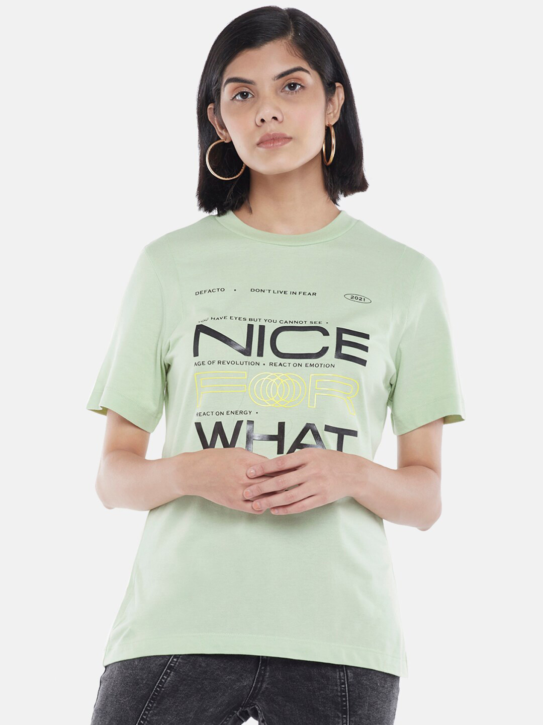 SF JEANS by Pantaloons Green Print Cotton Top