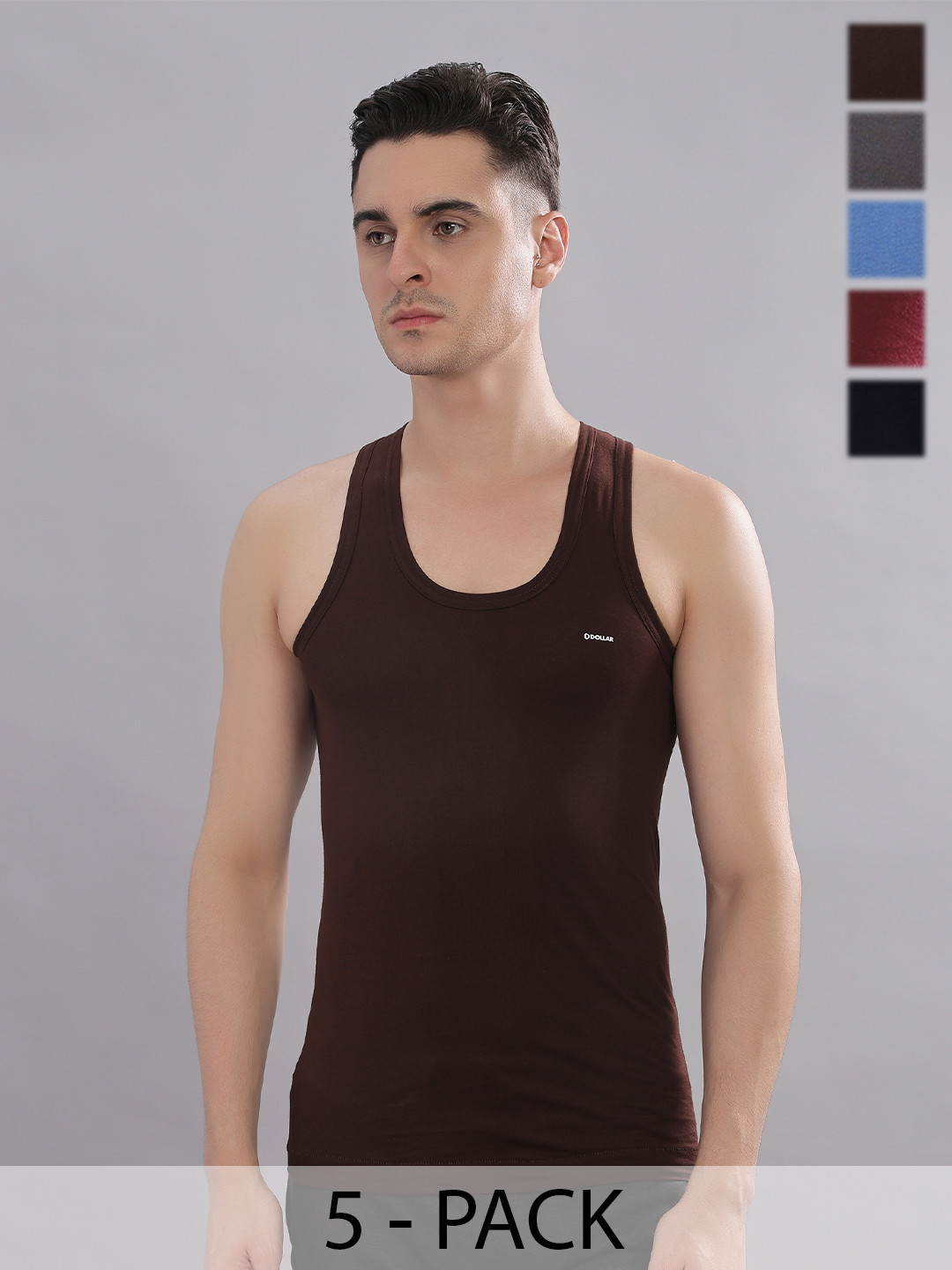 Dollar Bigboss Men Solid Pack of 5 Combed Cotton Casual Vest